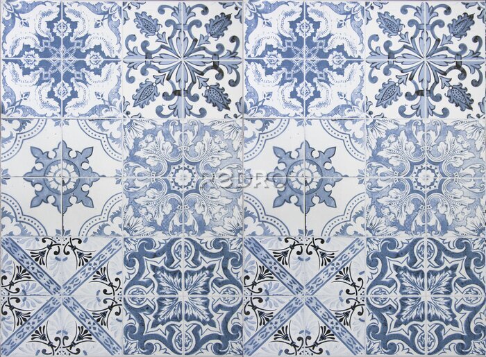 Fotobehang Turkse blauwe keramische tegels