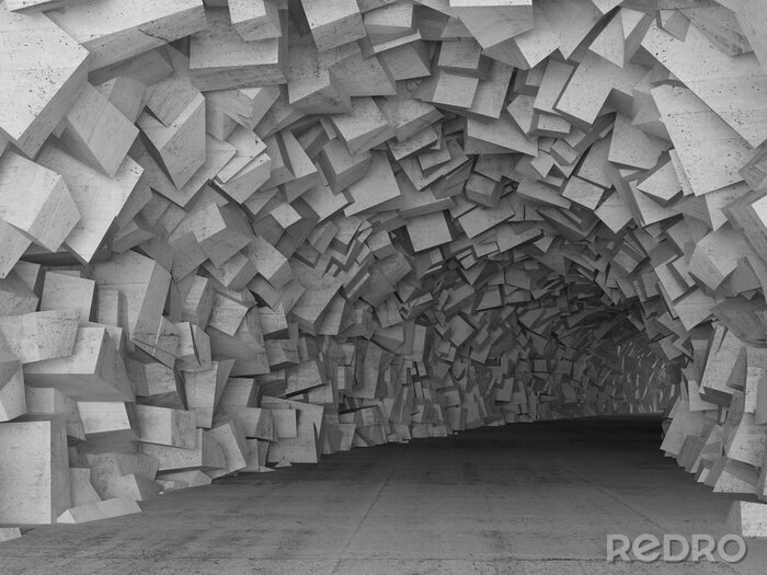 Fotobehang Turning betonnen tunnel interieur, 3d renderen