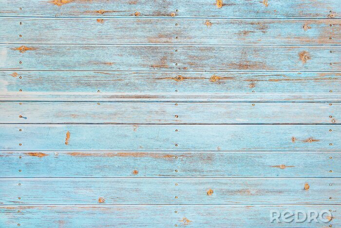 Fotobehang Turquoise gekrast houten dek