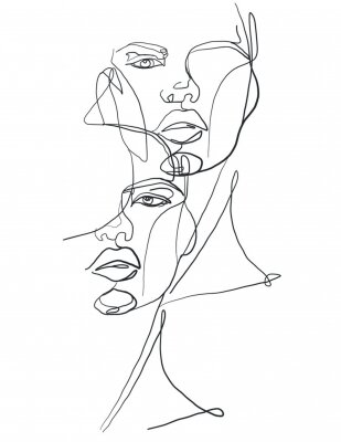 Twee gezichten in line-art stijl op witte achtergrond