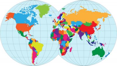 Twee hemisferen met wereldkaart