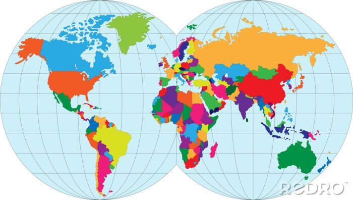 Fotobehang Twee hemisferen met wereldkaart