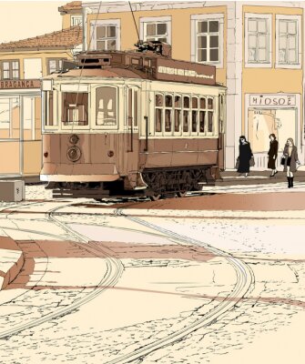 Fotobehang typische tram in Porto - Portugal