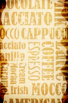 Typografisch motief met soorten koffie