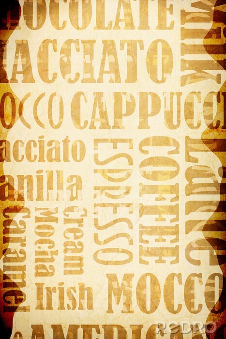 Fotobehang Typografisch motief met soorten koffie