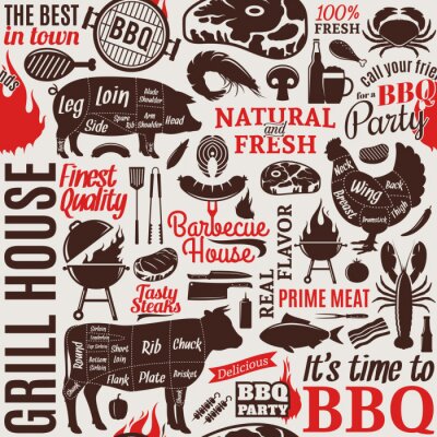 Fotobehang Typografisch vector barbecue naadloze patroon of achtergrond
