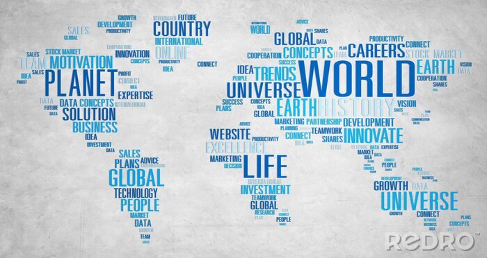 Fotobehang Typografische blauwe wereldkaart