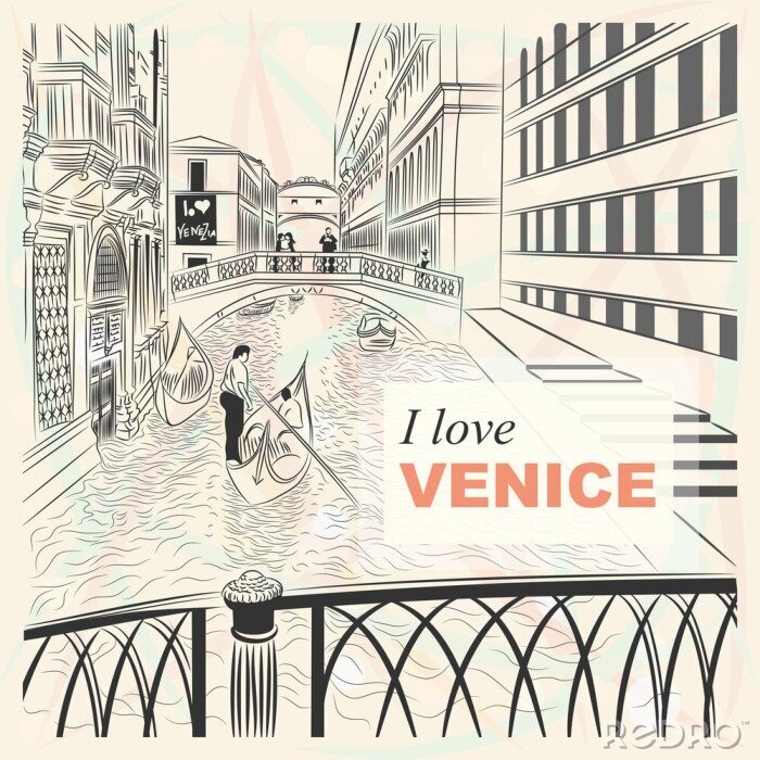 Fotobehang Typografische illustratie met Venetië