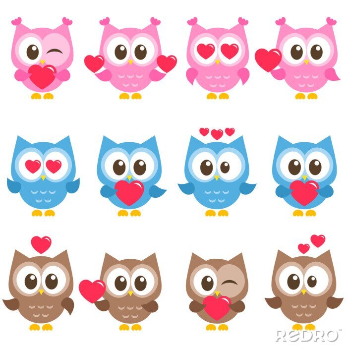 Fotobehang Uilen met hartjes