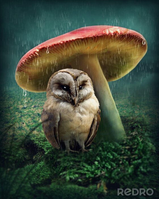 Fotobehang Uiltje onder de paddenstoel