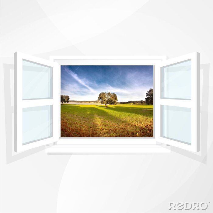 Fotobehang Uitzicht op de natuur door het raam