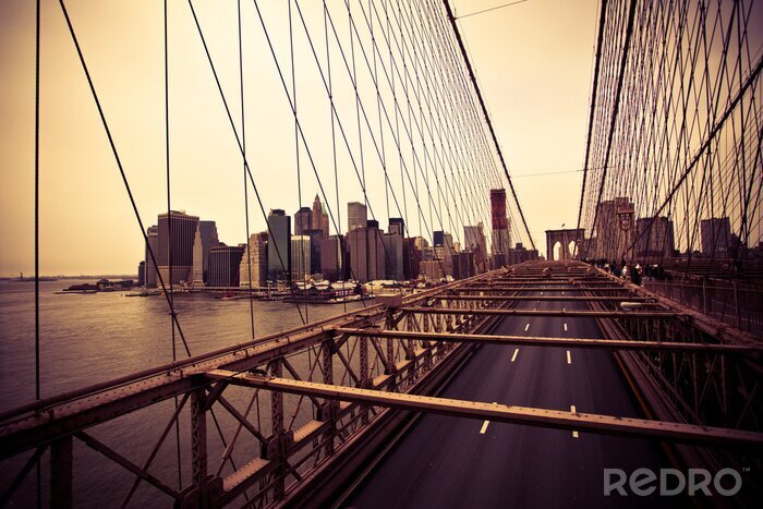 Fotobehang Uitzicht op het financiële district vanaf de Brooklyn Bridge