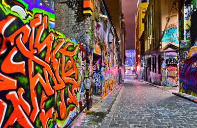 Fotobehang Uitzicht op kleurrijke graffitikunstwerken op Hosier Lane in Melbourne