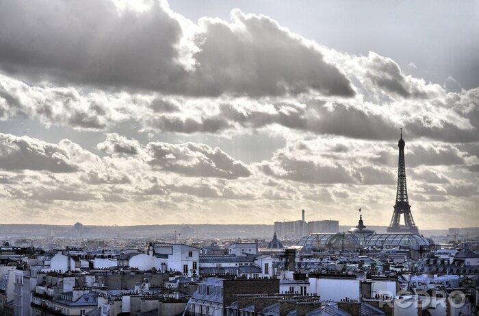 Fotobehang Uitzicht vanaf de daken van Parijs - Eiffeltoren