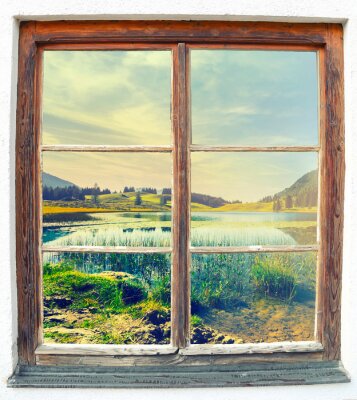 Fotobehang Uitzicht vanuit het raam op Seewaldsee