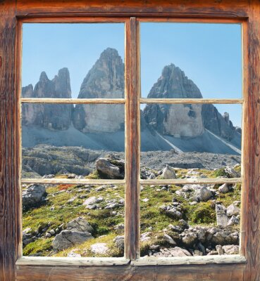 Fotobehang Uitzicht vanuit het raam - Three Peaks