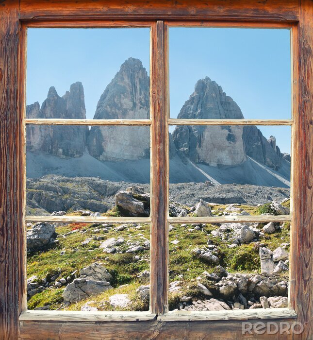 Fotobehang Uitzicht vanuit het raam - Three Peaks