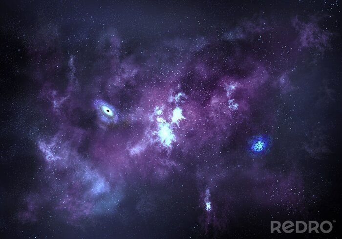 Fotobehang Universum op een blauwe achtergrond