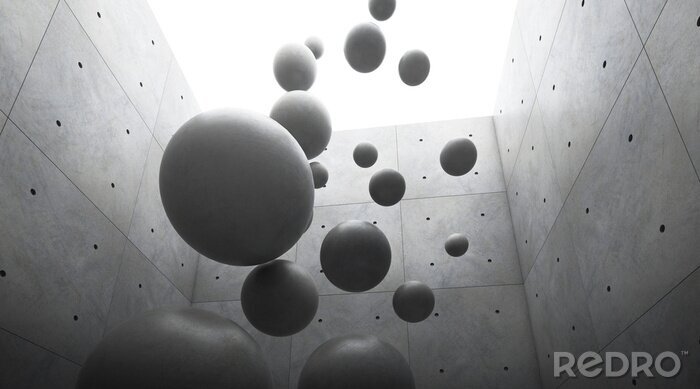 Fotobehang Vallende betonnen ballen