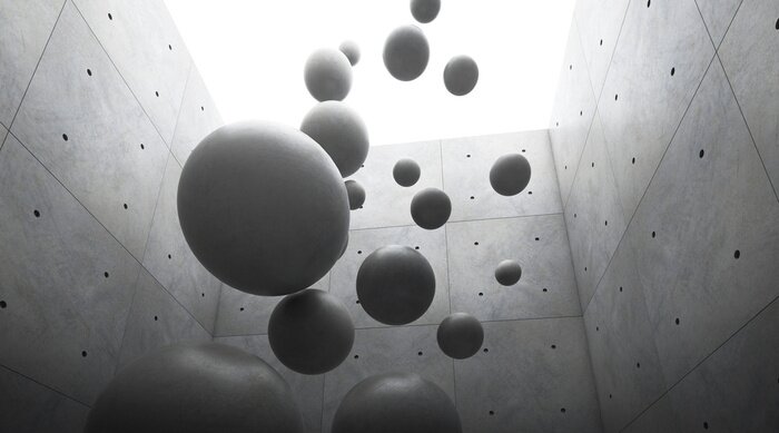 Fotobehang Vallende betonnen ballen