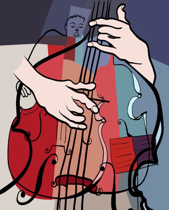 Fotobehang Vector illustratie van een contrabas samenstelling