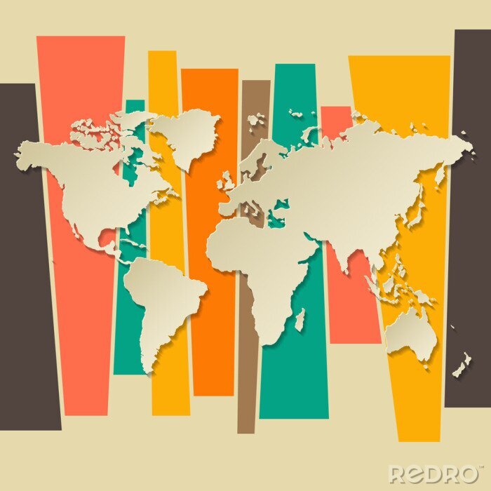 Fotobehang vector kaart van de wereld 3D retro achtergrond