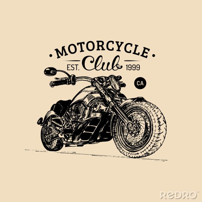 Fotobehang Vector motor reclame poster. Geschetste illustratie voor MC badge.Bike logo voor aangepaste bedrijf, chopper winkel etc.