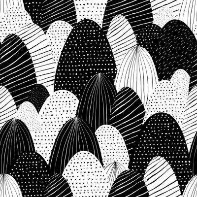 Vector naadloze krabbelachtergrond met abstracte geweven bergen. Creatieve natuur illustratie. Hand getekend zwart wit landschap.