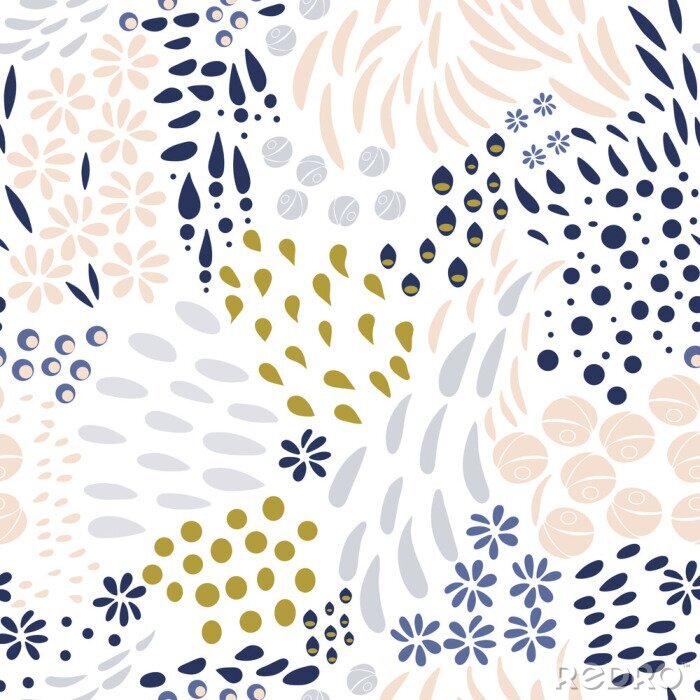 Fotobehang Vector organische naadloze abstracte achtergrond, botanisch motief, uit de vrije hand doodlespatroon.