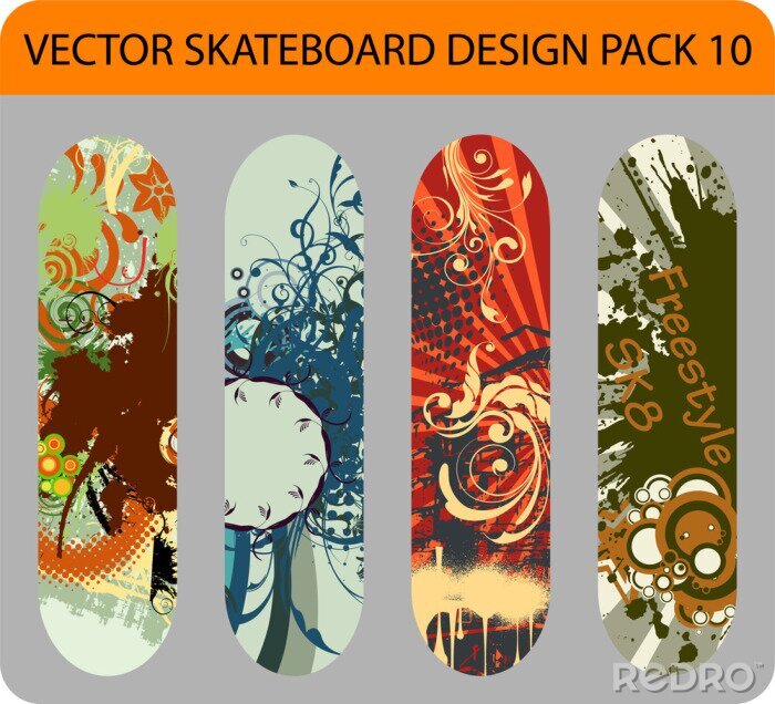 Fotobehang Vector pack 10 met vier skateboard ontwerpen