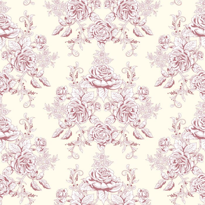 Fotobehang Vector seamless background. Hand drawing of a bouquet victorian garden roses. Vintage style