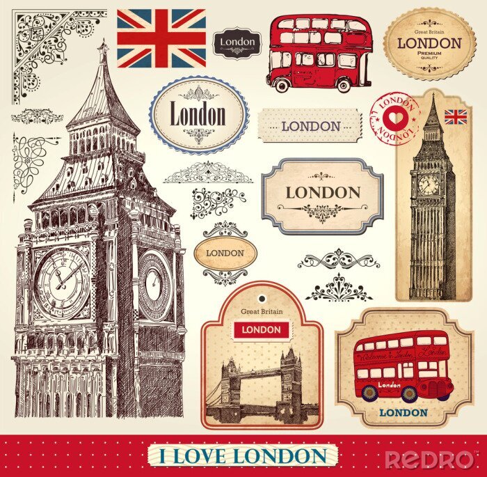 Fotobehang Vector set van Londen symbolen