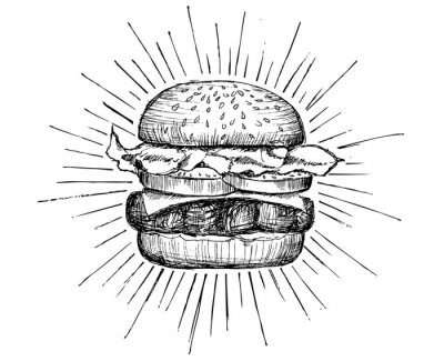 Fotobehang Vector uitstekende hamburgertekening.
