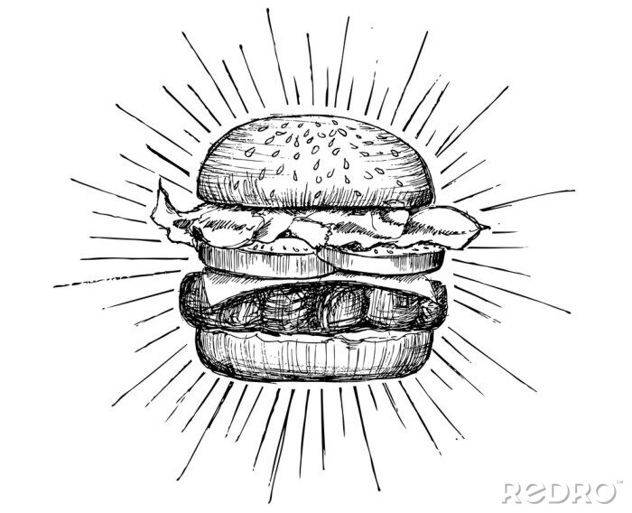 Fotobehang Vector uitstekende hamburgertekening.