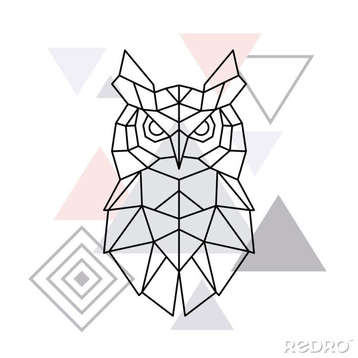 Fotobehang Veelhoekige uil op minimalistische driehoek achtergrond. Geometrische poster. Vector ontwerpsjabloon.