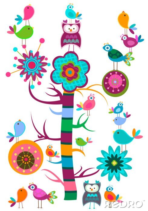 Fotobehang Veelkleurig thema met dieren en natuur