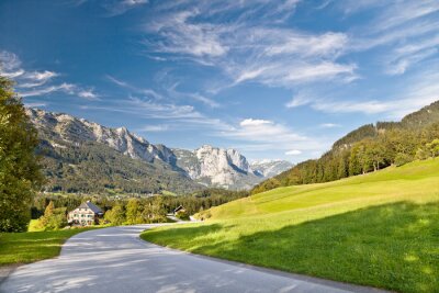 Fotobehang Veld en bergen in de Alpen