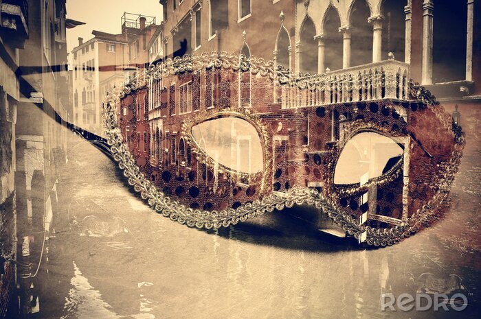 Fotobehang Venetiaans masker in retrostijl