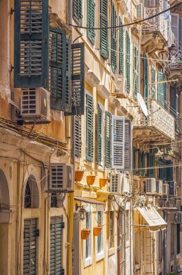 Fotobehang Venetiaanse gebouwen Corfu stad