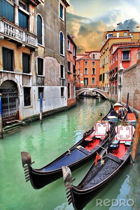 Fotobehang Venetië en de zwarte gondels