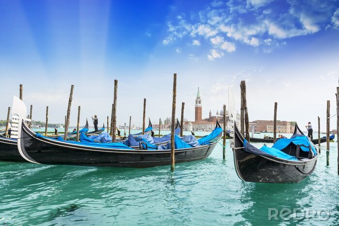 Fotobehang Venetië turkoois en gondels