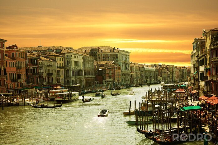 Fotobehang Venetië, Zonsondergang op het kanaal grande