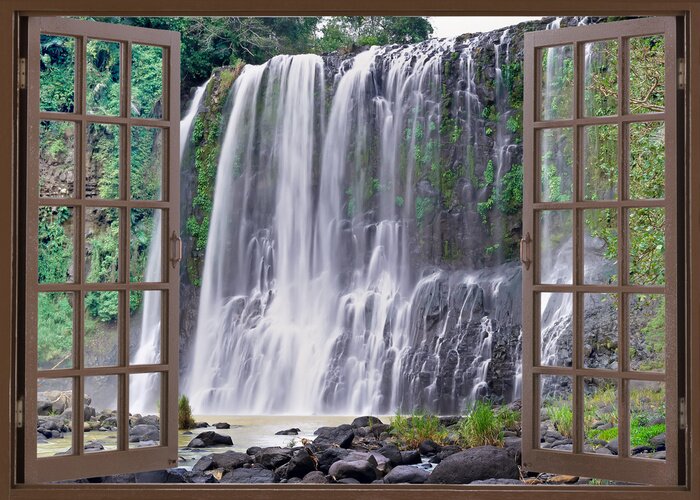 Fotobehang Venster en waterval