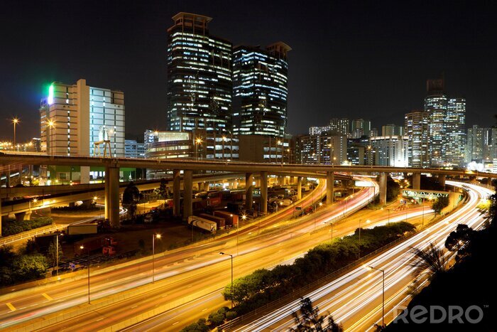 Fotobehang verkeer in de stad bij nacht