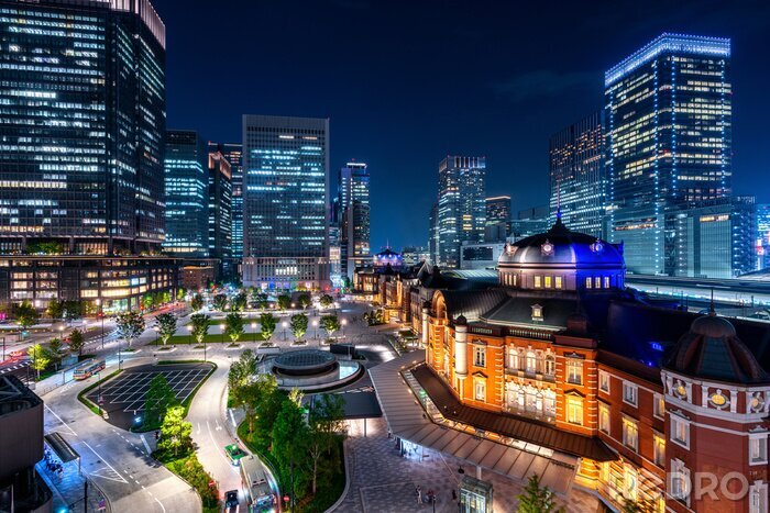Fotobehang Verlicht Tokio en de brug bij nacht