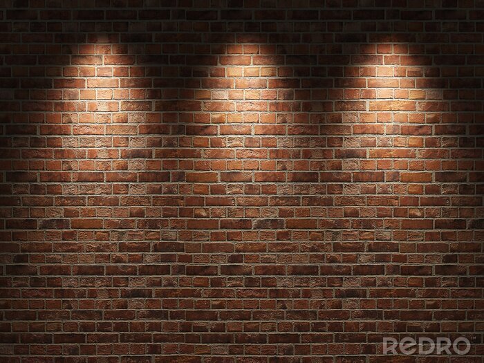 Fotobehang Verlichte rode bakstenen muur