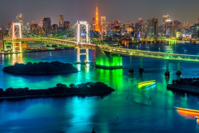 Verlichte stad Tokio 's nachts