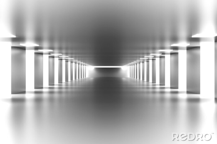 Fotobehang Verlichte witte tunnel