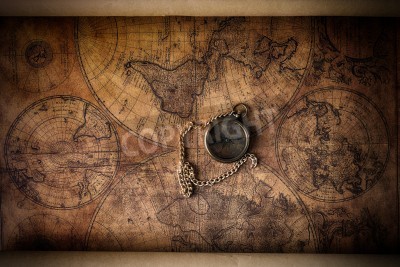Fotobehang Verouderde wereldkaart met kompas