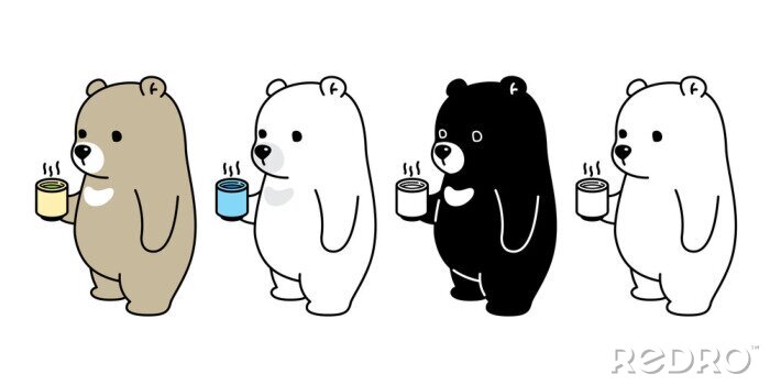Fotobehang Vier beren met kopjes koffie